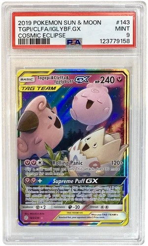 Togepi & Cleffa & Igglybuff GX 143/236 Sm-Cosmic Eclipse Holo PSA 9